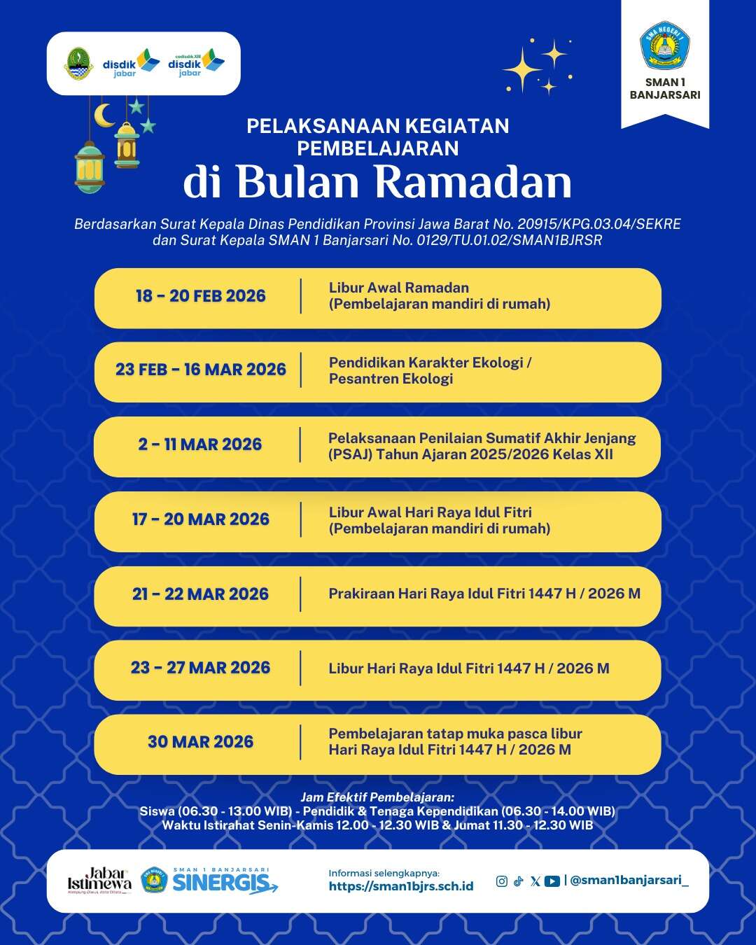 JADWAL KEGIATAN PEMBELAJARAN DI BULAN RAMADHAN